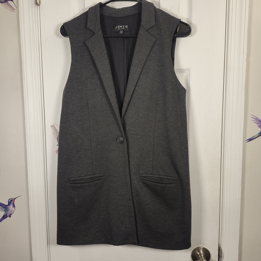 J'ENVIE NEW YORK Charcoal Grey Longline Sleeveless Blazer Vest S Quiet Luxury